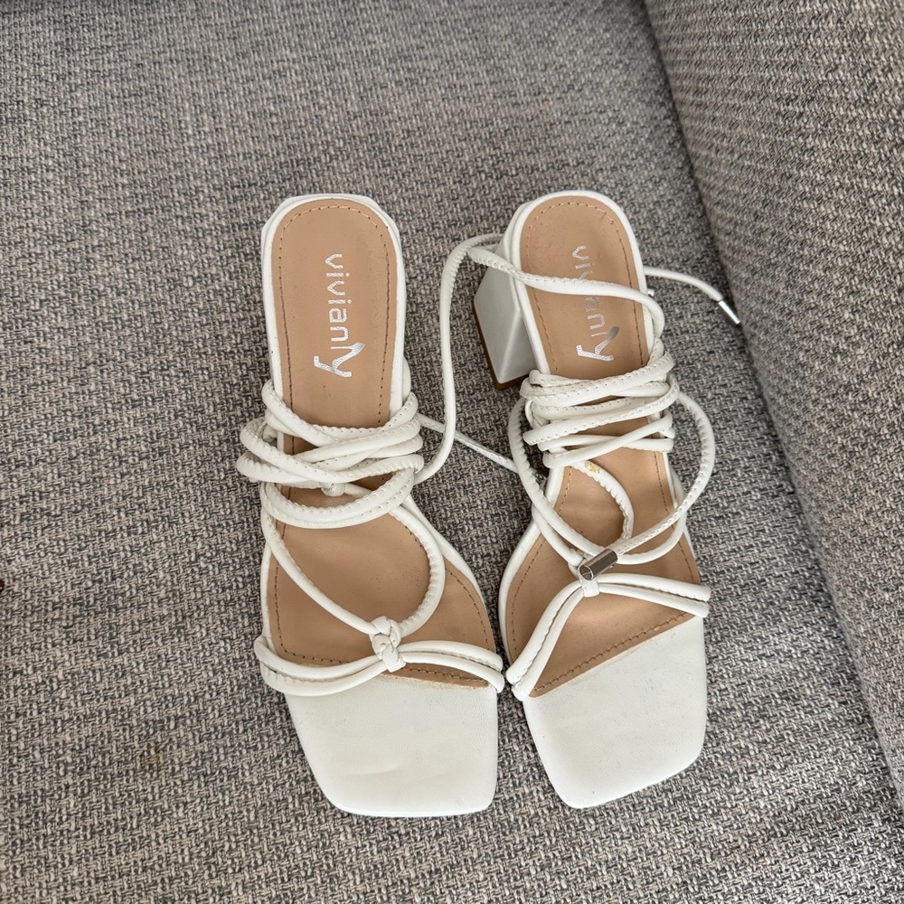White Lace Up Heels - Picture 7 of 9